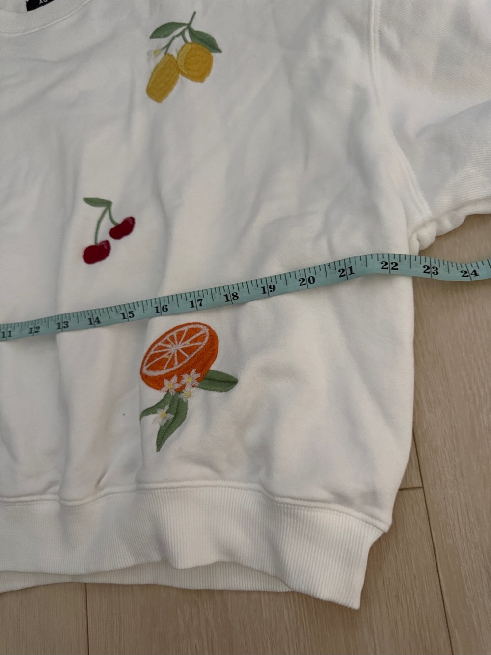 Aqua White Crewneck Sweatshirt with Colorful Fruit Embroidery - Picture 4 of 9